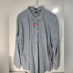 St. John's Bay Blue and White Checked Men's Button-Down Shirt, Size 4XLT